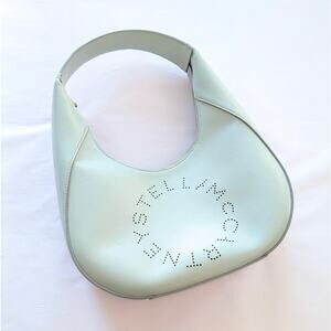 STELLA MCCARTNEY Mint Green Small Perforated Vegan Leather Hobo Bag with Logo